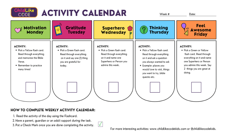 Weekday Self-Care Calendar
